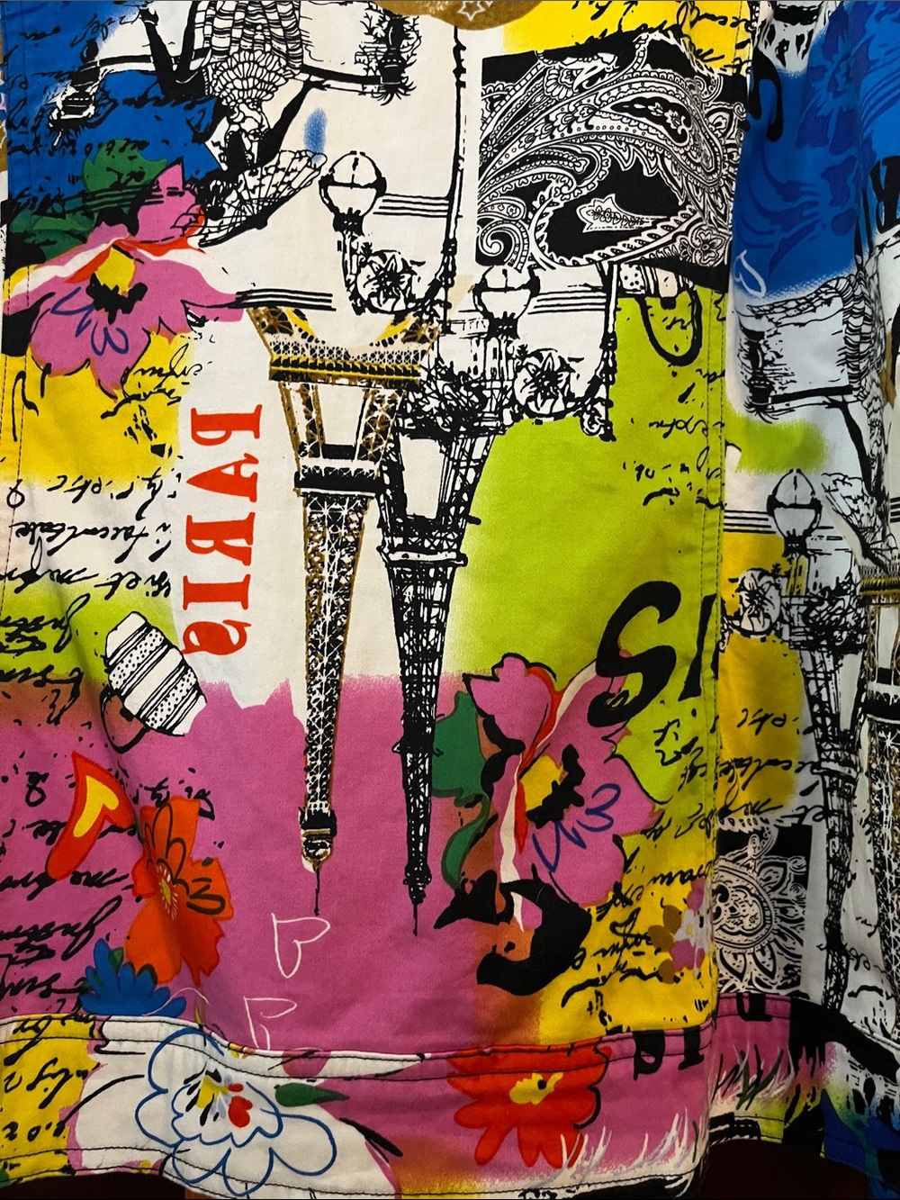 #20 - Colorblock Paris Print Button-Up Jacket w/Button & Flap Chest Pockets - Picture 10 of 12